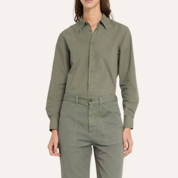 Nili Lotan NWT Raphael Classic Long Sleeve Button Down Shirt in Admiral Green M